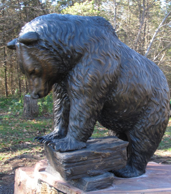 Standing life size bronze bear statue in zoo